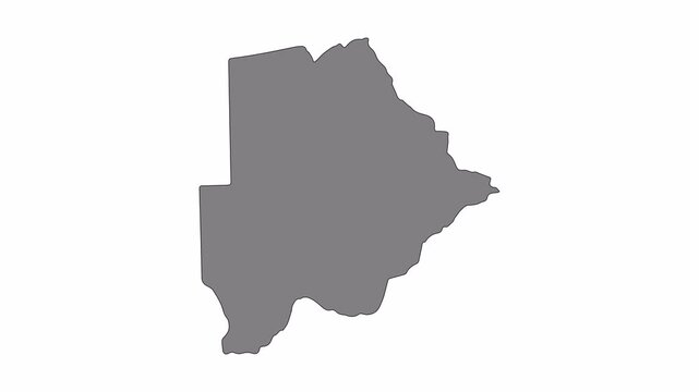 Botswana map animation. Black line smoothly transitioning to fill, drawing on white, transparent alpha channel.