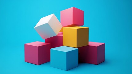 Fototapeta premium Colorful Cubes Arranged on a Blue Background