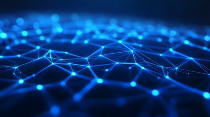 Obraz premium Abstract background of interconnected blue dots and lines forming a network, symbolizing digital technology, communication, and the internet.