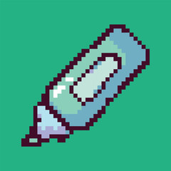 Fototapeta premium Pixel art illustration showcasing a vibrant and detailed office and school supplies scene. This digital artwork features a variety of pixelated items such as notebooks, pencils, erasers, rulers