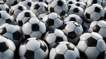 A bunch of soccer balls are piled up in a field