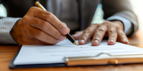 A businessman writing on the paper