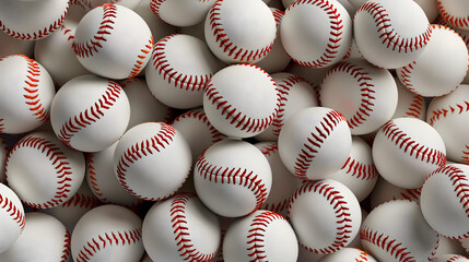 A bunch of baseballs with red stitching