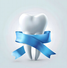 healthy white tooth with a blue arrow design