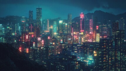 Obraz premium Neon Cityscape at Night