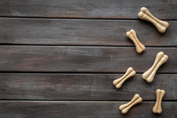 Food and treats for pets - chew bones, top view