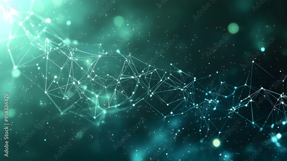 Poster abstract digital connections with glowing nodes and lines, representing network, communication, and 