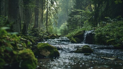 Fototapeta premium Gentle stream flowing through a forest.