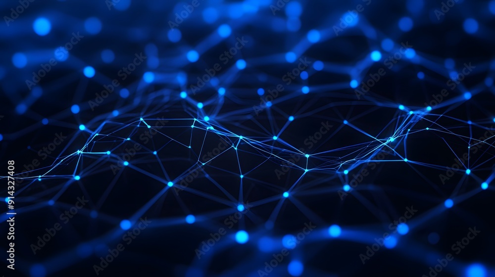 Poster abstract digital network background with blue connecting lines and nodes, representing technology an