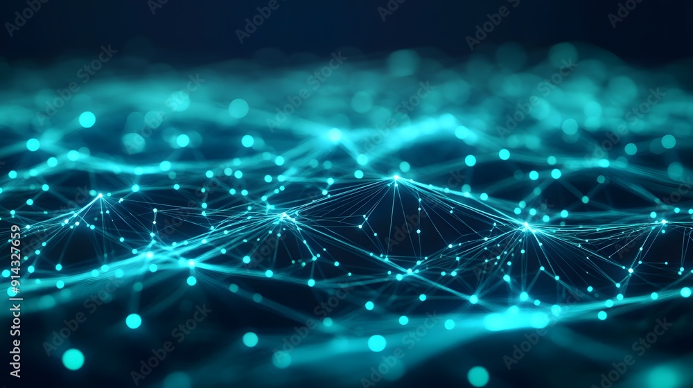 Wall mural abstract digital network background with glowing connections and nodes representing data flow and co