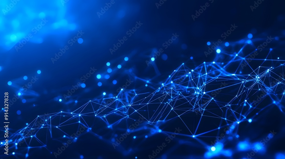 Poster abstract digital network connection with glowing blue lines and dots, representing technology and da