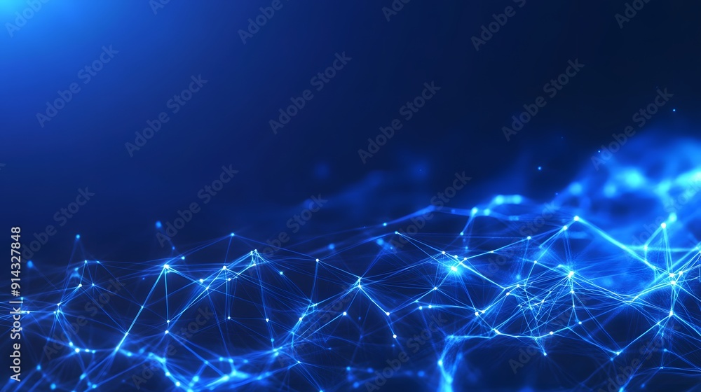 Poster abstract digital network connections background with blue glowing lines and nodes, representing data