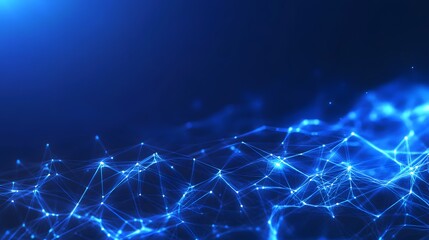 Abstract digital network connections background with blue glowing lines and nodes, representing data and technology concepts.