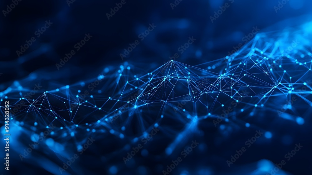 Poster abstract digital network on a blue background, depicting futuristic technology and connectivity with