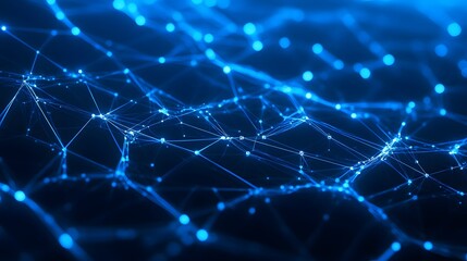 Fototapeta premium Abstract digital network, blue glowing lines and nodes, technology background, data visualization, futuristic connections.