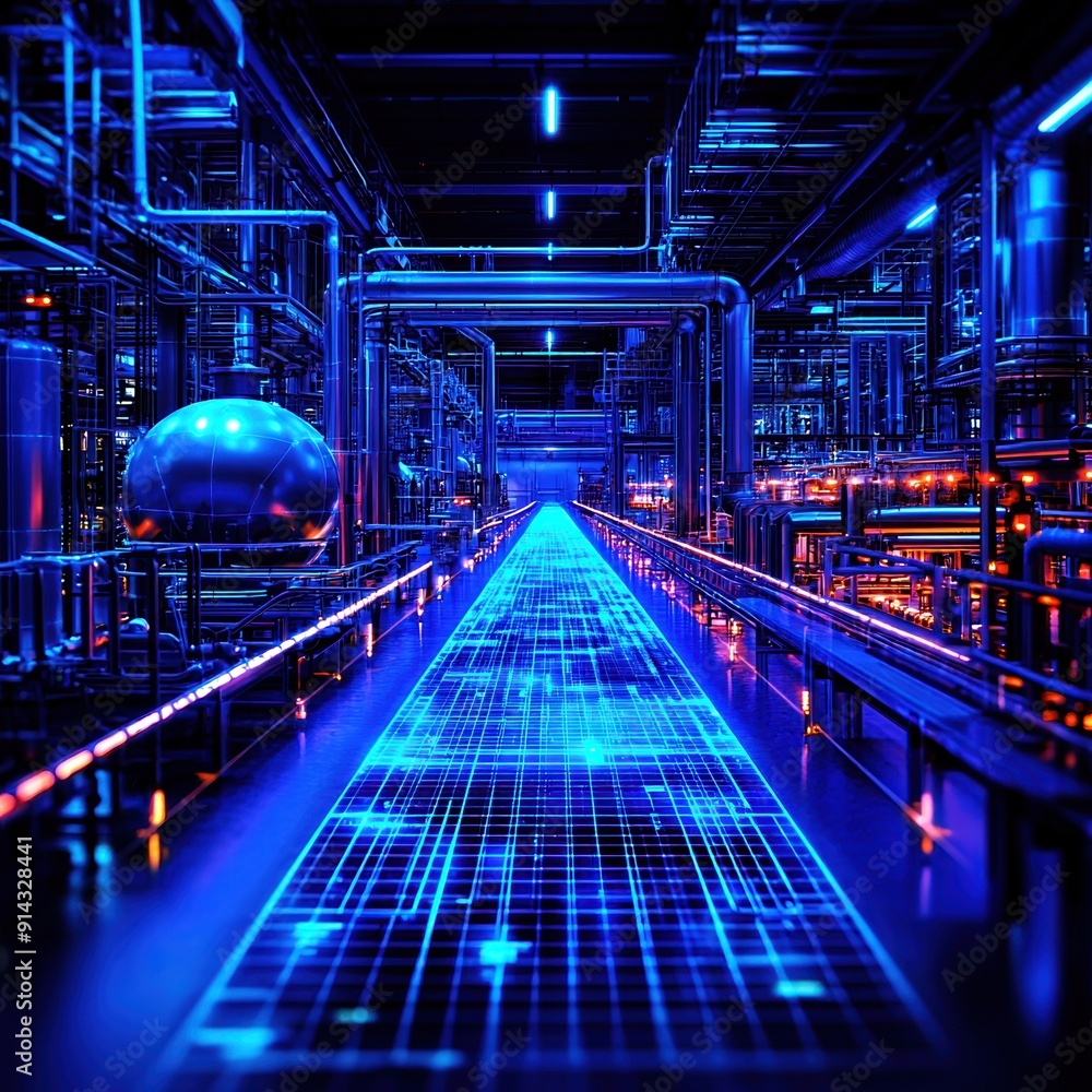 Aufkleber futuristic data center with advanced technology, glowing blue lights, and high-tech servers creating