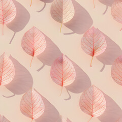 A close up of many pink leaves with a light pink background