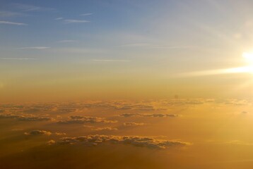 sunrise aerial view with clouds yellow