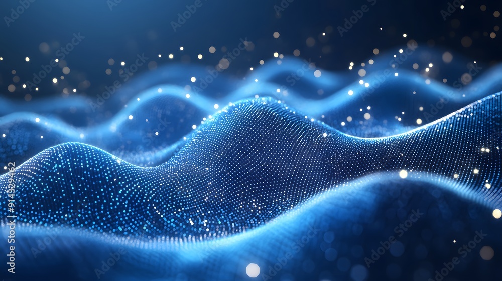 Poster abstract digital wave pattern with glowing dots, representing futuristic data, technology, or cybers