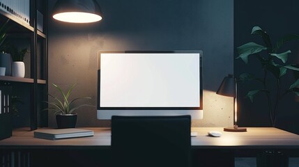 Blank laptop screen in a meeting room.