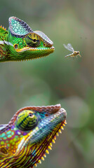 Jackson's chameleon eyeing a hoverfly