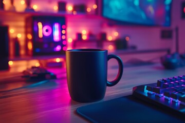 black mug on gaming desk
