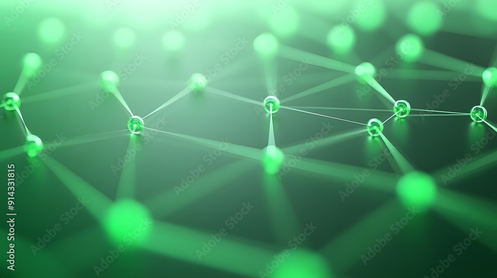 Poster abstract green digital network background showcasing connected glowing nodes and lines, symbolizing 