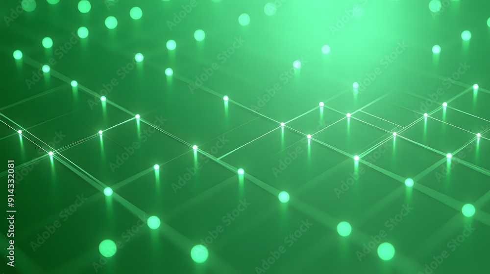 Poster abstract green geometric background with glowing dots and lines, perfect for technology and science 