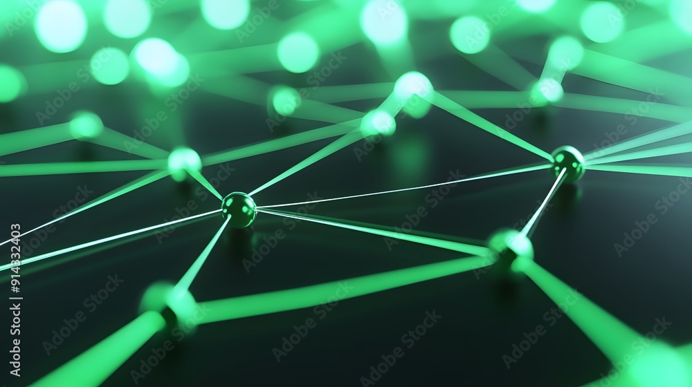 Aufkleber abstract green network with connected dots and lines on a dark background. concept of communication,