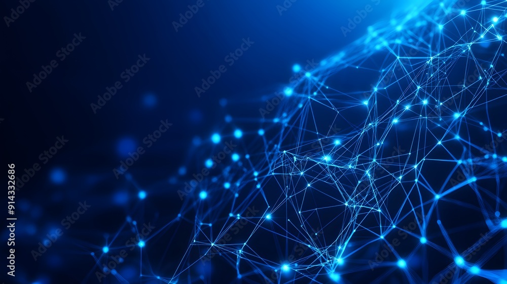 Poster abstract image of interconnected nodes and lines representing data or a network on a blue background