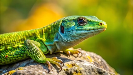 Fototapeta premium A Vivid Portrait of a Western Green Lizard in its Natural Habitat at the Kaiserstuhl Generative AI