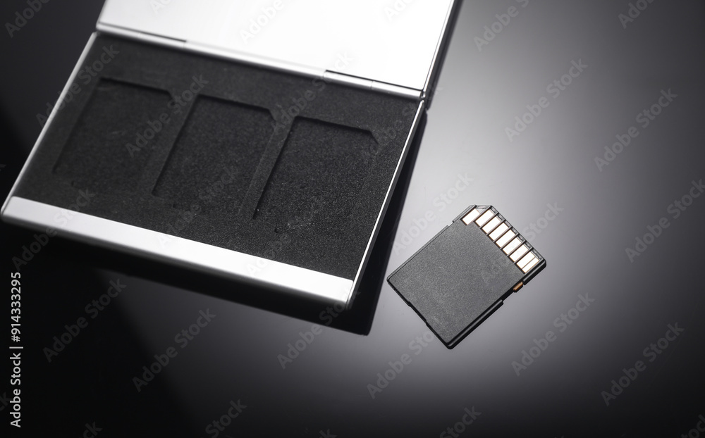 Poster sd memory card with case on black background