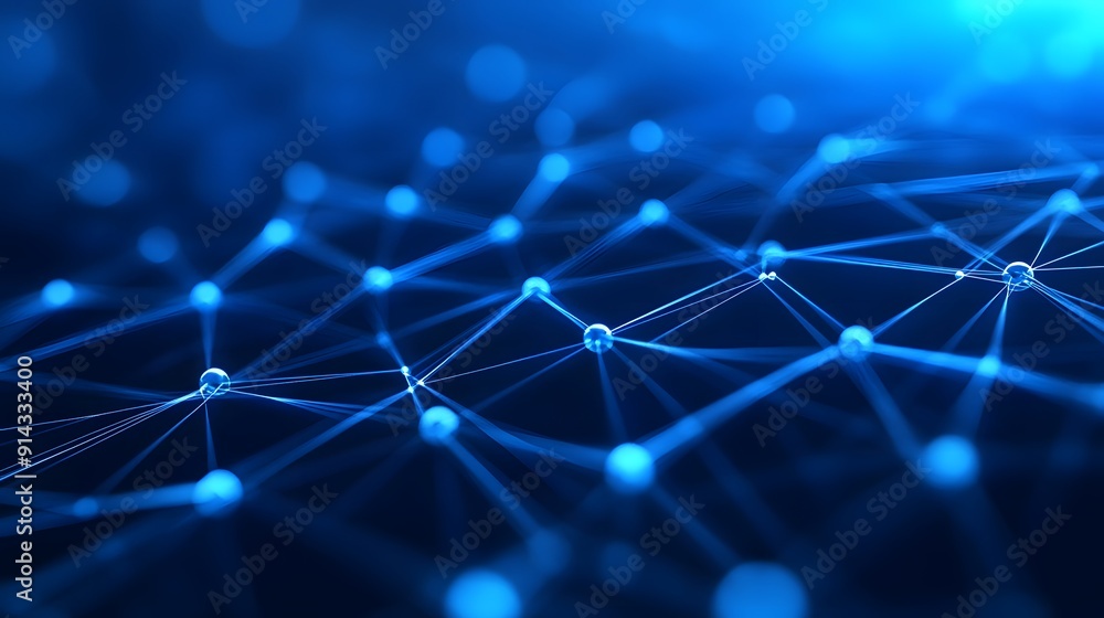 Poster abstract representation of interconnected nodes and lines, symbolizing technology, network, and comm