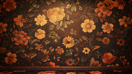 A wall with a floral pattern in brown