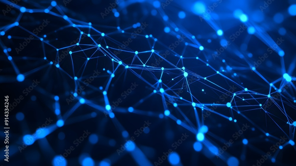Poster futuristic blue digital network and data connection background, representing technology and communic
