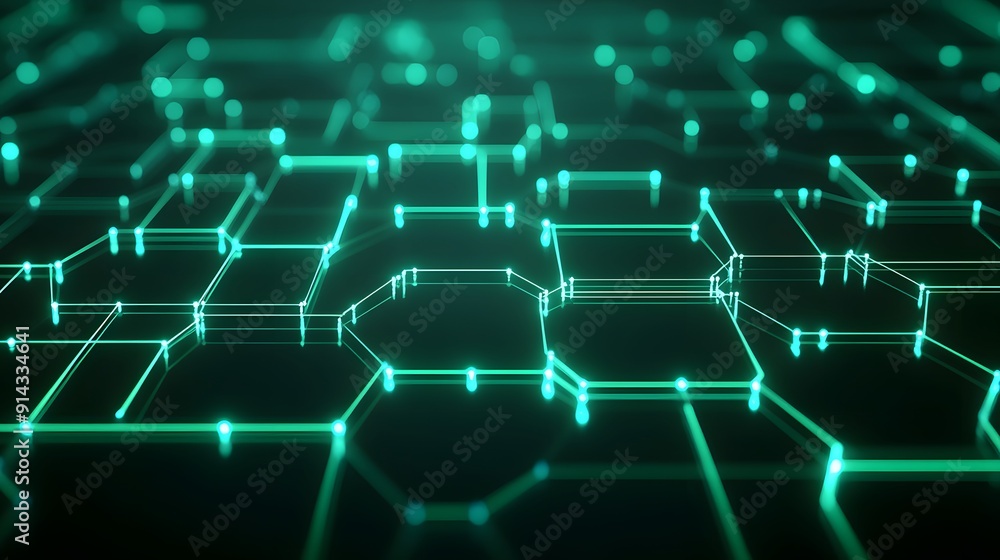 Poster futuristic digital circuit board with glowing turquoise lines, representing advanced technology and 