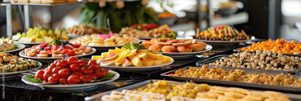 Poster Luxury event catering buffet showcasing an array of snacks and appetizers