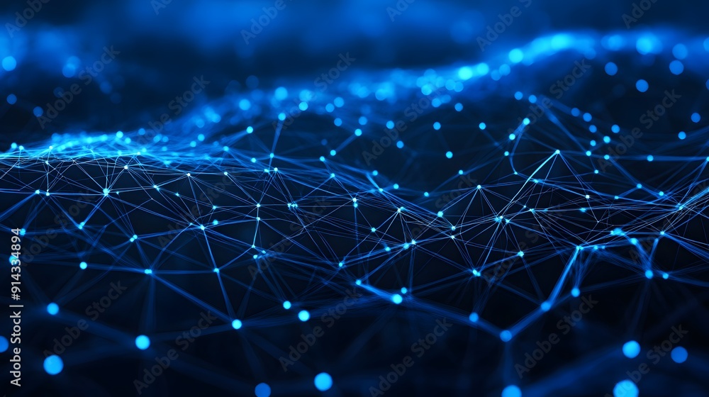 Poster futuristic digital network with glowing points and lines on a dark background. abstract technology a