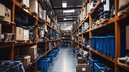 stacked shelves in warehouse