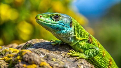 Fototapeta premium Emerald Jewel of the Kaiserstuhl: A Western Green Lizard Basking in the Sunshine Generative AI