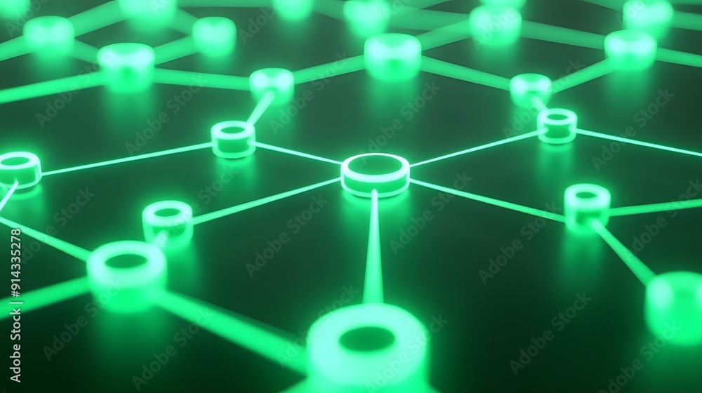 Poster futuristic green network of interconnected nodes symbolizing digital communication and technology in
