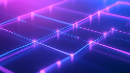 Obraz premium Futuristic glowing neon grid. Abstract technology background with vibrant lights in pink and blue for modern and digital design projects.