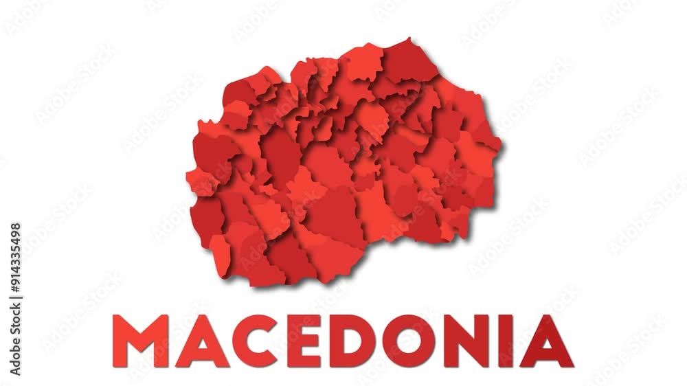 Poster macedonia map showing regions. animated country map with title. 4k resolution animation.