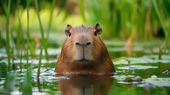 capybara swimming in a pond