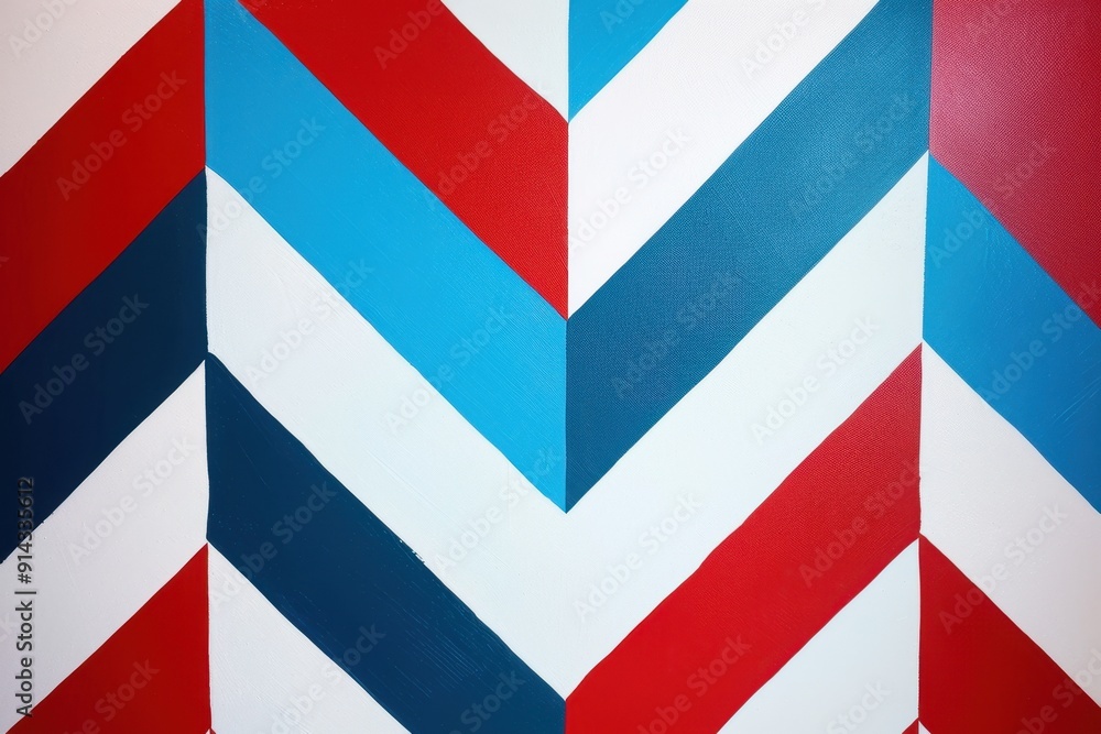 Poster red, white and blue chevron pattern on a solid background vibrant colors in a style reminiscent of m