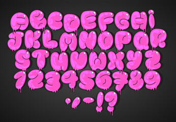 Graffiti Bubble Alphabet, Dripping Pink Paint Font