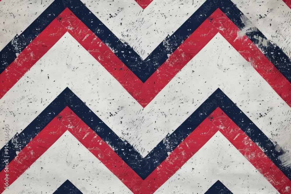 Poster red, white and blue chevron pattern on a solid background the pattern is in the style of an american