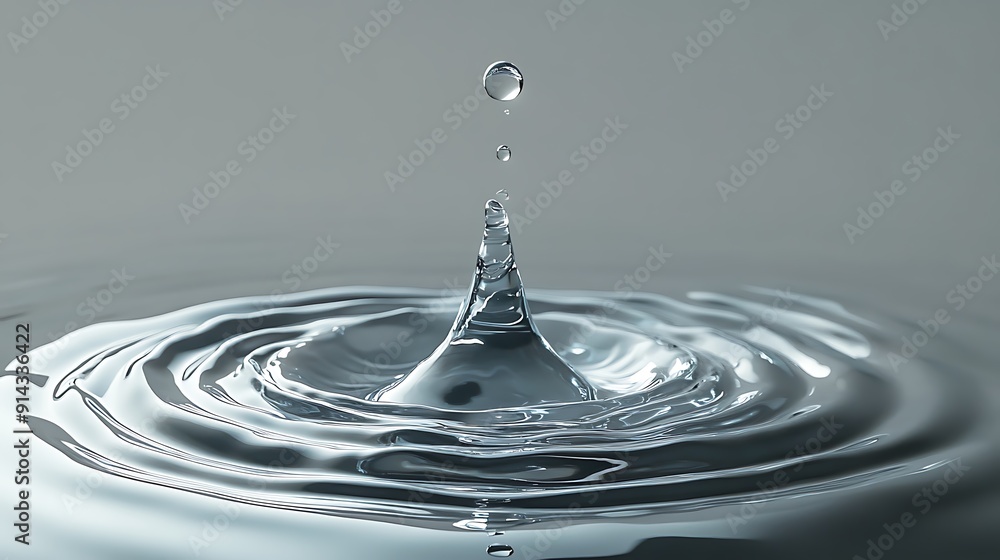 Poster a water drop splashing and creating ripples in still water