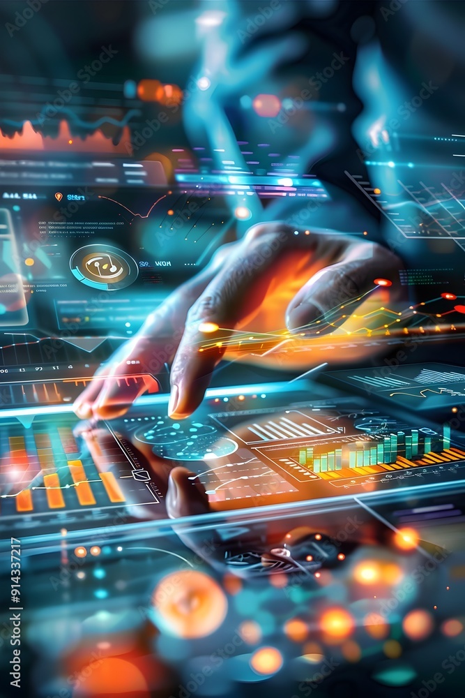 Poster futuristic technology interface with data analysis.