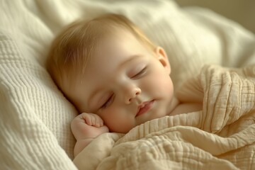 Baby peacefully sleeping on a bed